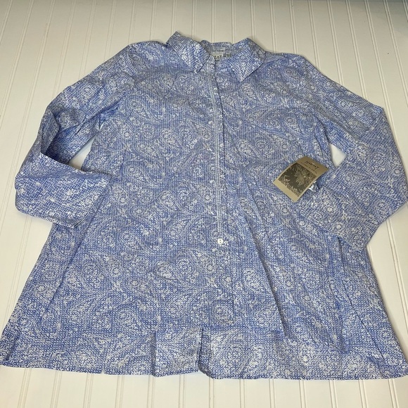 Habitat Clothes To Live In Medium Tunic Top White Blue Button Down Shirt NEW 12 - Picture 1 of 5